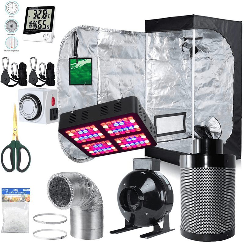 Bloomgrow 32''X32''X63'' Grow Tent + 4'' Fan Filter Duct Combo + 600W LED Light + Hangers + Hygrometer + Shears + 24 Hour Timer + Trellis Netting Indoor Grow Tent Complete Kit Sporting Goods > Outdoor Recreation > Camping & Hiking > Tent Accessories BloomGrow 24''x24''x48'' Kit(T-Door)  
