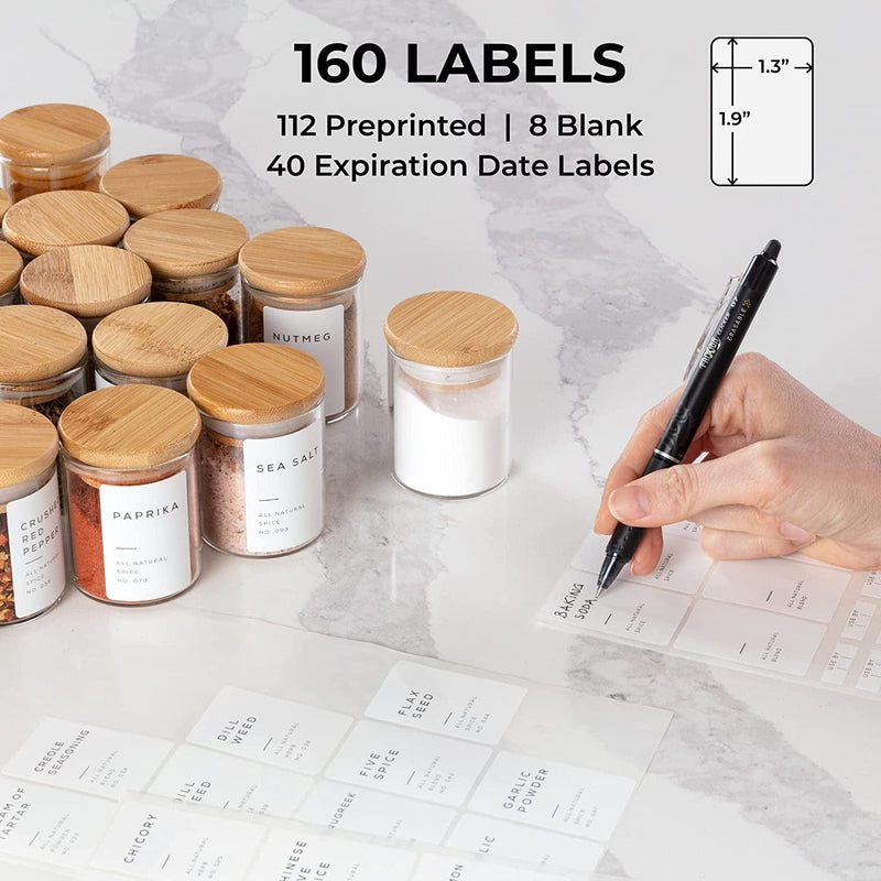 Bloomondo Empty Spice Jars with Label Pack (20X Bamboo Lid Glass Jar). Small 2.5Oz Spice Storage Bottles with 112 Printed Spice Labels Stickers and 48 Writable Pantry Labels for Seasoning Containers Home & Garden > Decor > Decorative Jars Bloomondo   