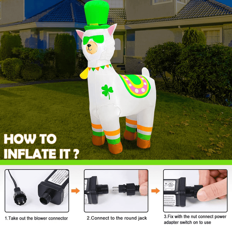 BLOWOUT FUN 5Ft Inflatable St. Patrick'S Day Cute Sainte Alpaca Decoration, LED Blow up Lighted Decor Indoor Outdoor Holiday Art Decor Decorations Clearance Arts & Entertainment > Party & Celebration > Party Supplies BLOWOUT FUN   