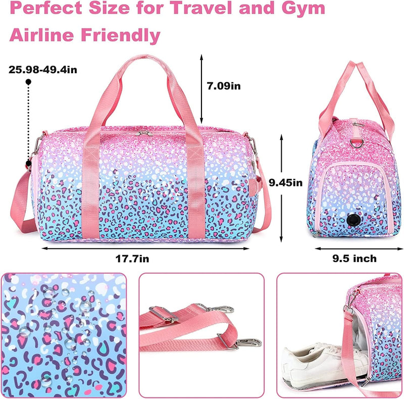 BLUBOON Duffle Bag Girls Kids Cute Gym Bag with Shoes Compartment & Wet Separation Waterproof Sports Overnight Travel Bag