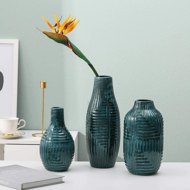 Blue Ceramic Pottery Vase Floreros for Flowers Centerpieces Modern Elegant Decorative Home Decor Home & Garden > Decor > Vases BEC   