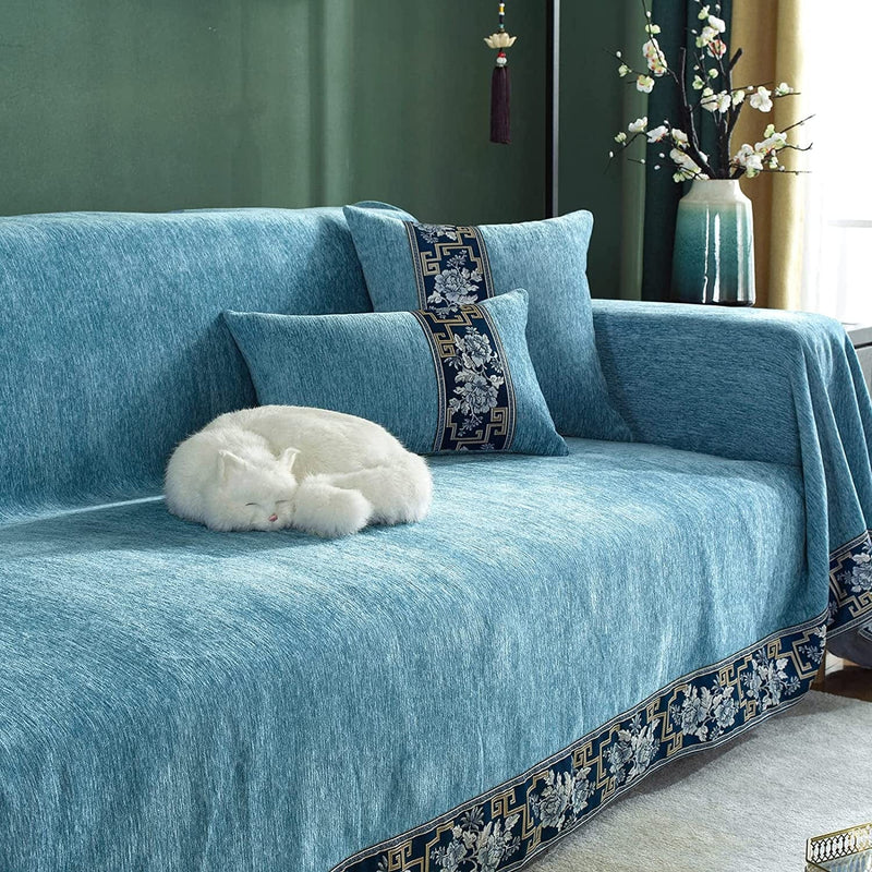 Blue Couch Covers for Cats Universal Slip Covers Large Couch 3 Cushion Washable Pet Couch Protector Soft Recliner Sofa Cover Farmhouse Couch Sofa Slipcover for Dogs, 71 X 150 In Home & Garden > Decor > Chair & Sofa Cushions ENJOYBRIDAL B Blue 71 x 150 Inch 