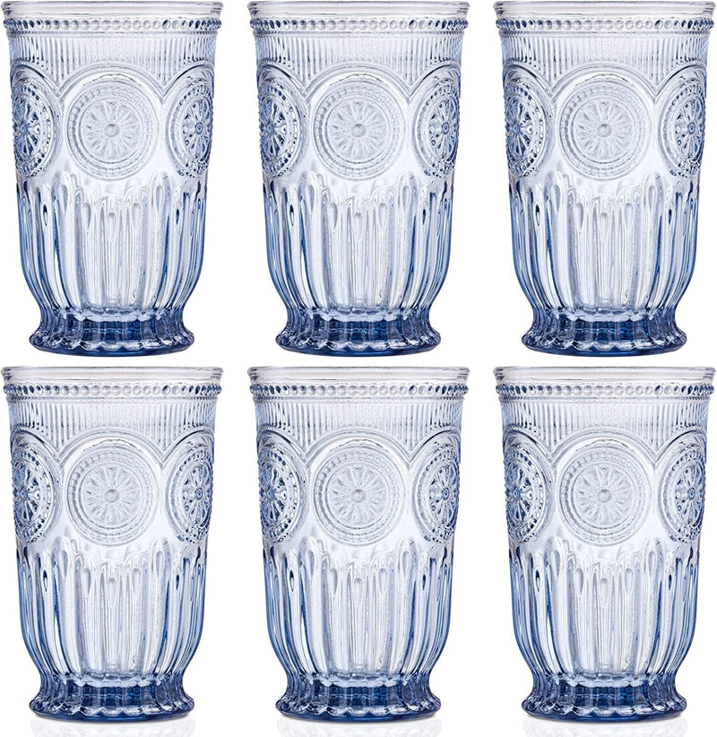 Blue Glass Tumblers Set of 6 Highball Glasses, Dishwasher Safe Blue Glassware Made from Blue Glass, 6 Colored Drinking Glasses Home & Garden > Kitchen & Dining > Tableware > Drinkware Yungala Blue-Tall  