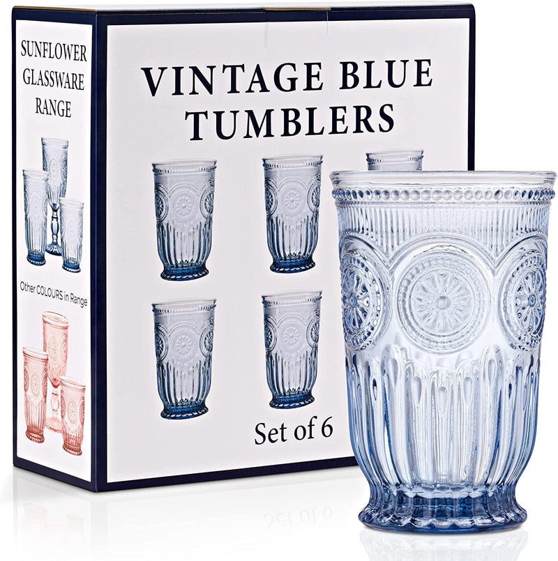 Blue Glass Tumblers Set of 6 Highball Glasses, Dishwasher Safe Blue Glassware Made from Blue Glass, 6 Colored Drinking Glasses Home & Garden > Kitchen & Dining > Tableware > Drinkware Yungala   