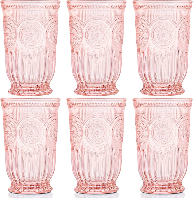 Blue Glass Tumblers Set of 6 Highball Glasses, Dishwasher Safe Blue Glassware Made from Blue Glass, 6 Colored Drinking Glasses Home & Garden > Kitchen & Dining > Tableware > Drinkware Yungala Pink-Tall  