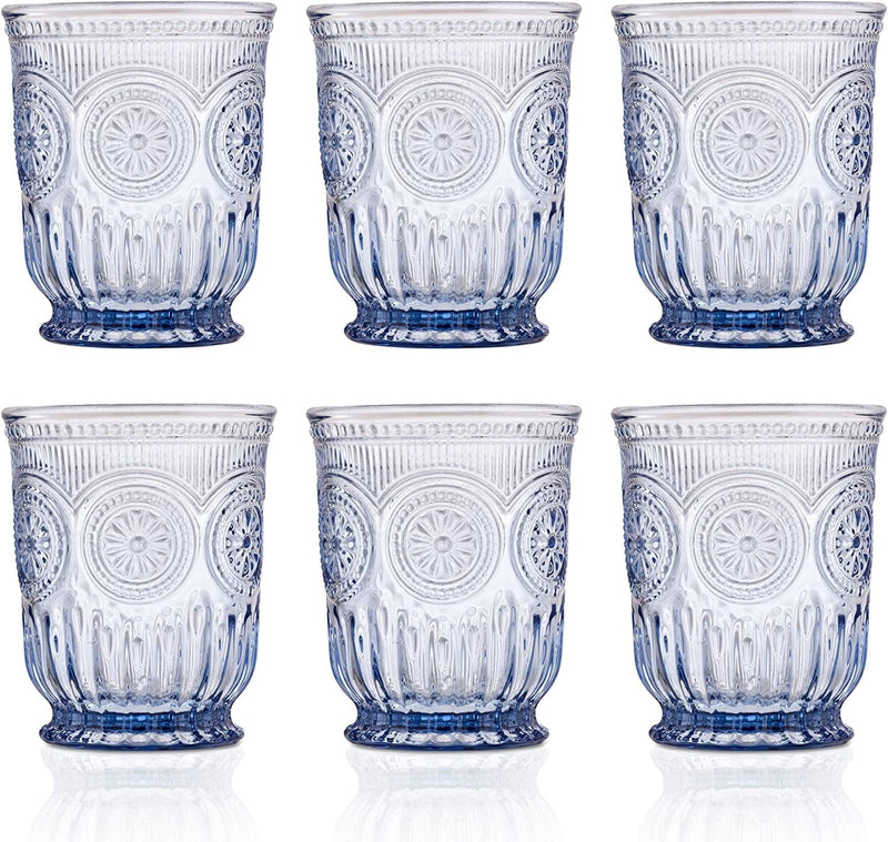 Blue Glass Tumblers Set of 6 Highball Glasses, Dishwasher Safe Blue Glassware Made from Blue Glass, 6 Colored Drinking Glasses