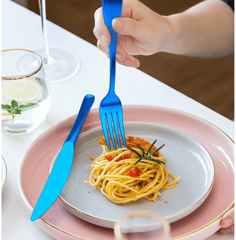 Blue Silverware Set, 16-Piece Stainless Steel Flatware Set, Kitchen Utensil Set Service,Knife/Fork/Spoon for 4 guests,Tableware Cutlery Set for Home and Restaurant, Dishwasher Safe(Blue-16)