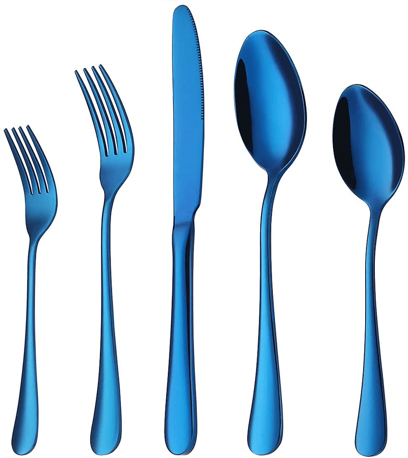 Blue Silverware Set, Levanma 20-Pieces Stainless Steel Flatware Cutlery Tableware Set Service for 4,Include Fork Knife Spoon,Mirror Polished,Dishwasher Safe Home & Garden > Kitchen & Dining > Tableware > Flatware > Flatware Sets Levanma Default Title  