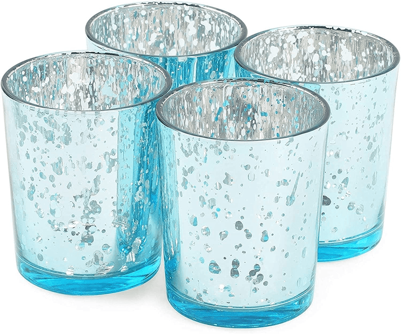 Blue Tealight Candle Holder, Mercury Glass Décor (2 x 2.7 in, 4 Pack) Home & Garden > Decor > Home Fragrance Accessories > Candle Holders Juvale Default Title  