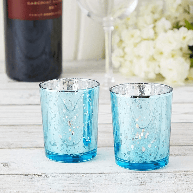 Blue Tealight Candle Holder, Mercury Glass Décor (2 x 2.7 in, 4 Pack) Home & Garden > Decor > Home Fragrance Accessories > Candle Holders Juvale   