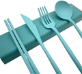 BLUE TOP Portable Cutlery Set Wheat grass Dinnerware 2 Set Utensils Includes Knife Fork Spoon Chopsticks Pull-Out Design Non-Toxic BPA Free Cutlery for Travel Picnic Camping or Office Daily Use Home & Garden > Kitchen & Dining > Tableware > Flatware > Flatware Sets BLUE TOP Green  