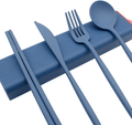 BLUE TOP Portable Cutlery Set Wheat grass Dinnerware 2 Set Utensils Includes Knife Fork Spoon Chopsticks Pull-Out Design Non-Toxic BPA Free Cutlery for Travel Picnic Camping or Office Daily Use Home & Garden > Kitchen & Dining > Tableware > Flatware > Flatware Sets BLUE TOP Blue  