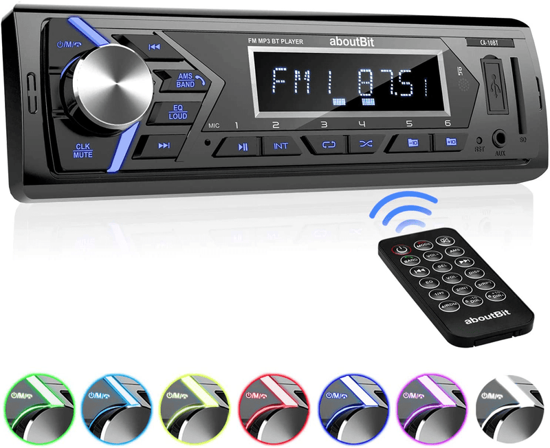 Bluetooth Car Stereo Radio Receiver,Single Din Mechless Digital Media Receiver Support FM/AM /USB/SD/FLAC/MP3/Aux-in with 7 Color Backlit,Wireless Remote Control Electronics > Audio > Audio Players & Recorders > Radios aboutBit CA-10BT Single Din Car Stereo  