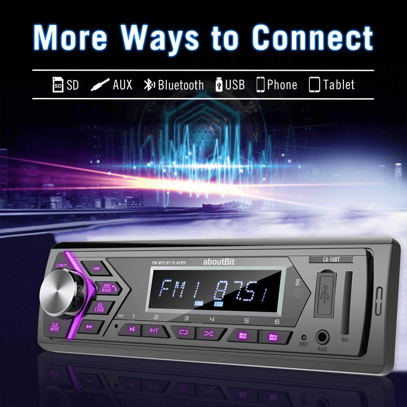 Bluetooth Car Stereo Radio Receiver,Single Din Mechless Digital Media Receiver Support FM/AM /USB/SD/FLAC/MP3/Aux-in with 7 Color Backlit,Wireless Remote Control Electronics > Audio > Audio Players & Recorders > Radios aboutBit   