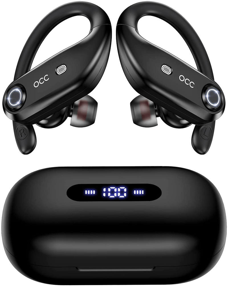 Bluetooth Headphones 4-Mics Call Noise Reduction 64Hrs Occiam Wireless Earbuds IPX7 Waterproof Over Ear Earphones with 2200mAh Charging Case as Power Bank for Sports Running Workout Gaming