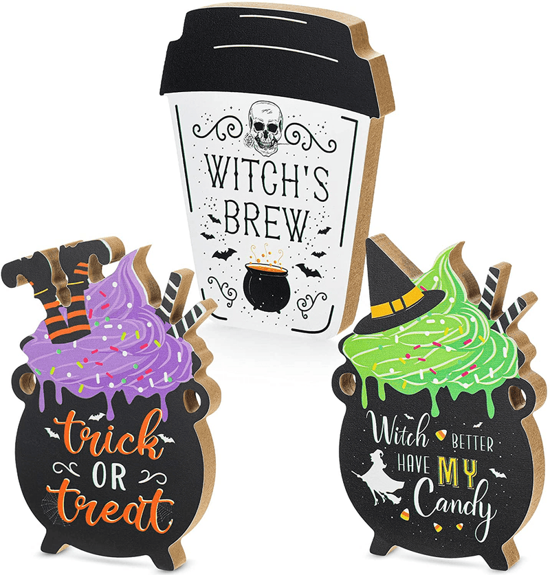 Blulu 3 Pieces Halloween Wooden Tabletop Sign,Trick or Treat Sign,Halloween Poison Candy Bar Sign,Vintage Coffee Wall Decor for Halloween Holiday Party Home Farmhouse Decorations Arts & Entertainment > Party & Celebration > Party Supplies Blulu Default Title  