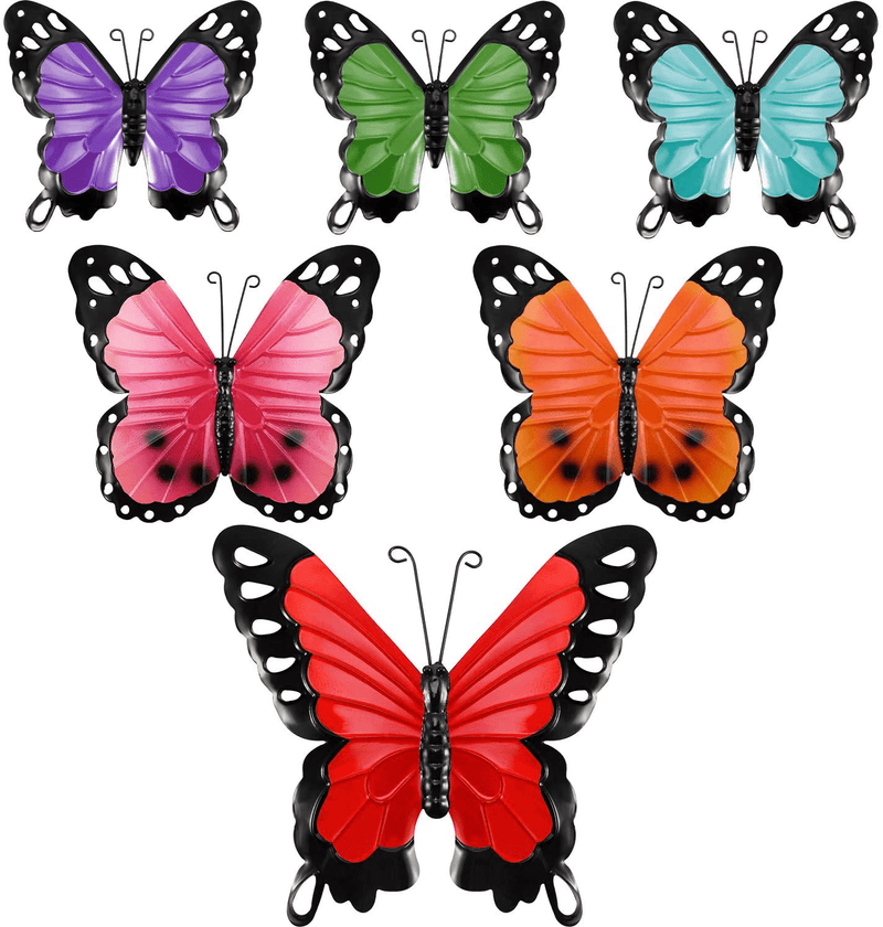 Blulu 6 Pieces Metal Butterfly Wall Art Metal Butterflies Wall Decor Sculpture Inspirational Wall Hanging Butterfly for Indoor and Outdoor Home Office Decoration, 3 Sizes, 6 Colors