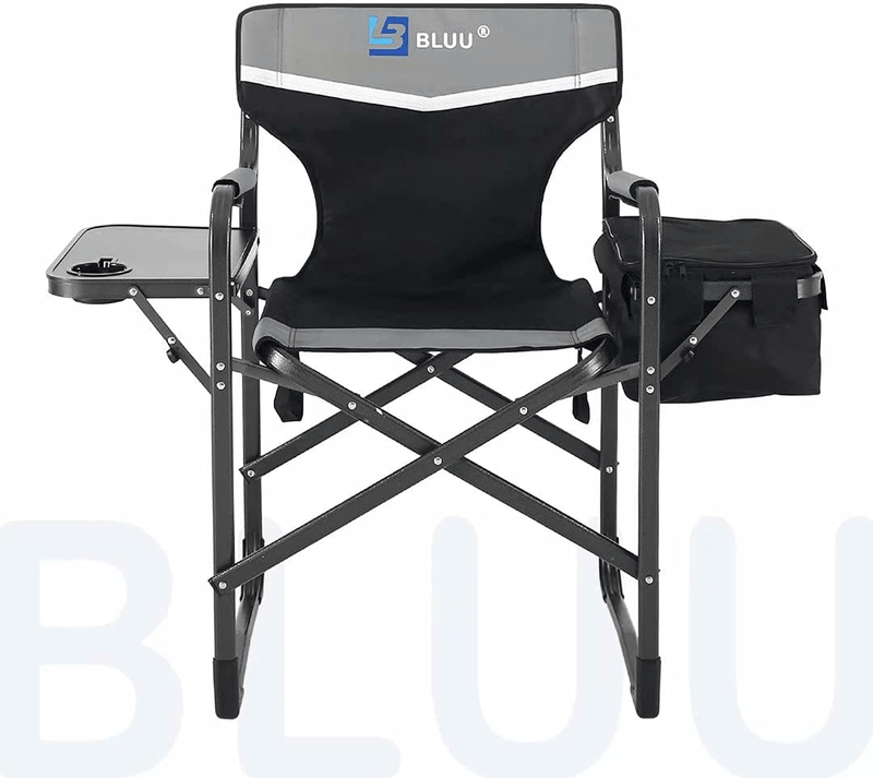 BLUU Aluminum Folding Camping Chairs, Heavy Duty Camp Director Chair for Adults, Lightweight Chair with Side Table and Cooler Bag, Support 400 Lbs for Outdoor, Camp, Patio, Lawn, Garden, Beach, Trip Sporting Goods > Outdoor Recreation > Camping & Hiking > Camp Furniture BLUU Black  