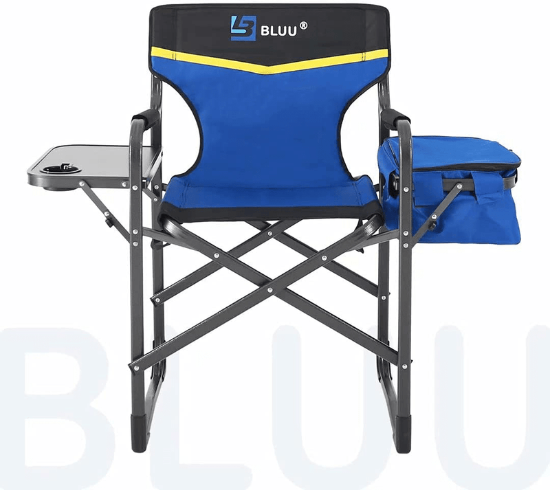 BLUU Aluminum Folding Camping Chairs, Heavy Duty Camp Director Chair for Adults, Lightweight Chair with Side Table and Cooler Bag, Support 400 Lbs for Outdoor, Camp, Patio, Lawn, Garden, Beach, Trip