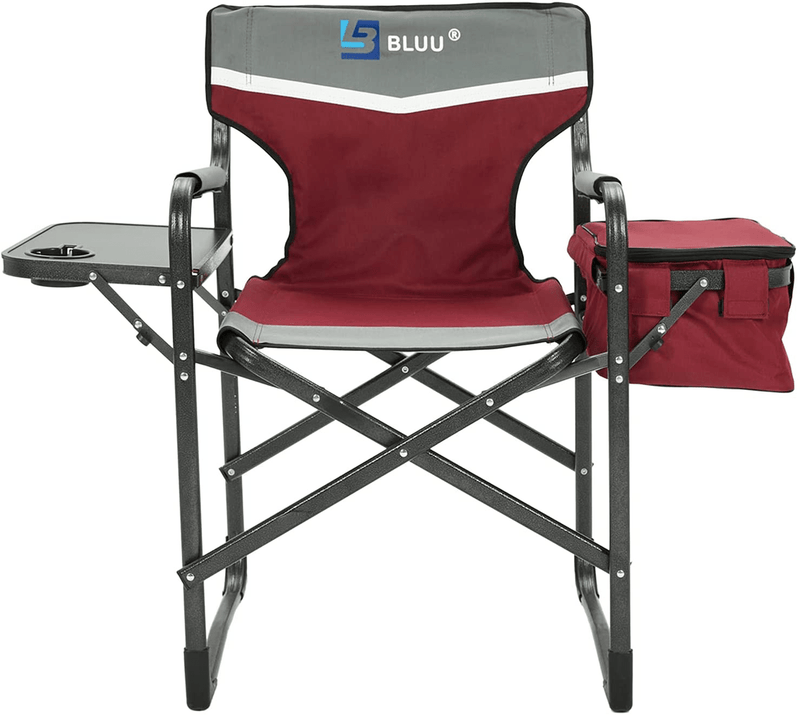 BLUU Aluminum Folding Camping Chairs, Heavy Duty Camp Director Chair for Adults, Lightweight Chair with Side Table and Cooler Bag, Support 400 Lbs for Outdoor, Camp, Patio, Lawn, Garden, Beach, Trip Sporting Goods > Outdoor Recreation > Camping & Hiking > Camp Furniture BLUU Red  