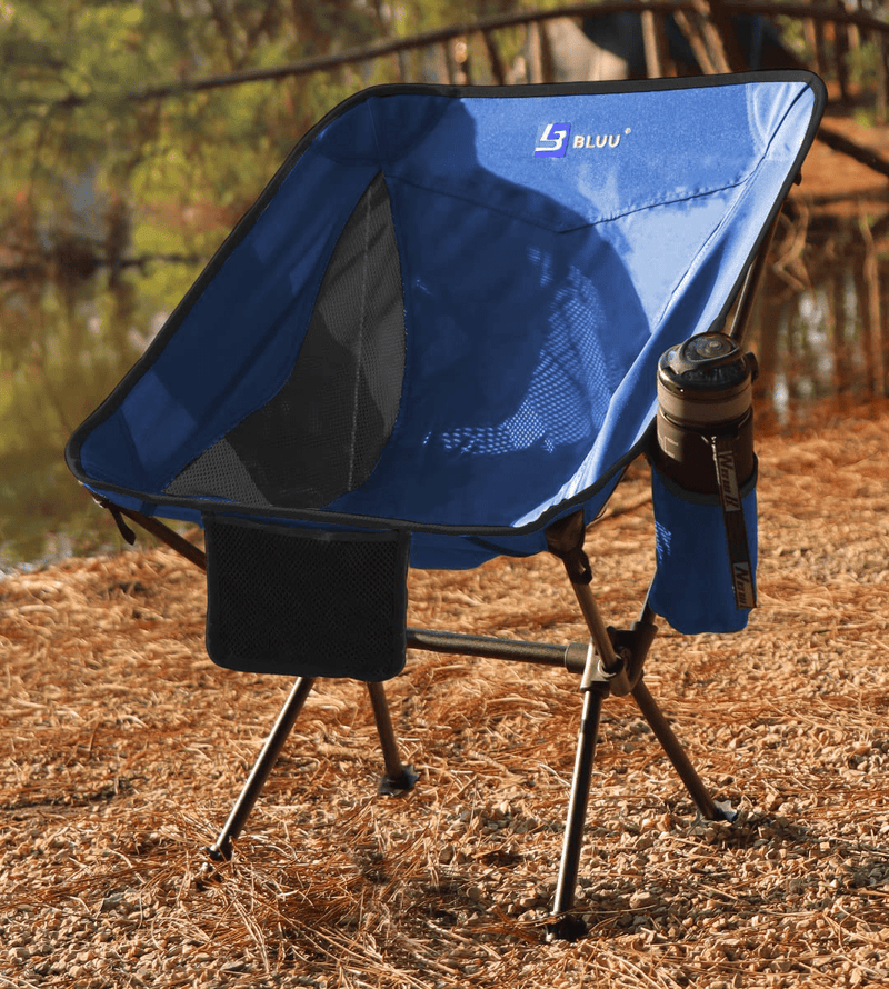 BLUU Small Backpacking Chair, Compact Ultralight Camping Chair with Bottle Holder, Collapsible Lightweight Camp Chairs Foldable for Hiking, Backpack, Beach, Sportneer, Field and Travel Sporting Goods > Outdoor Recreation > Camping & Hiking > Camp Furniture BLUU Blue  