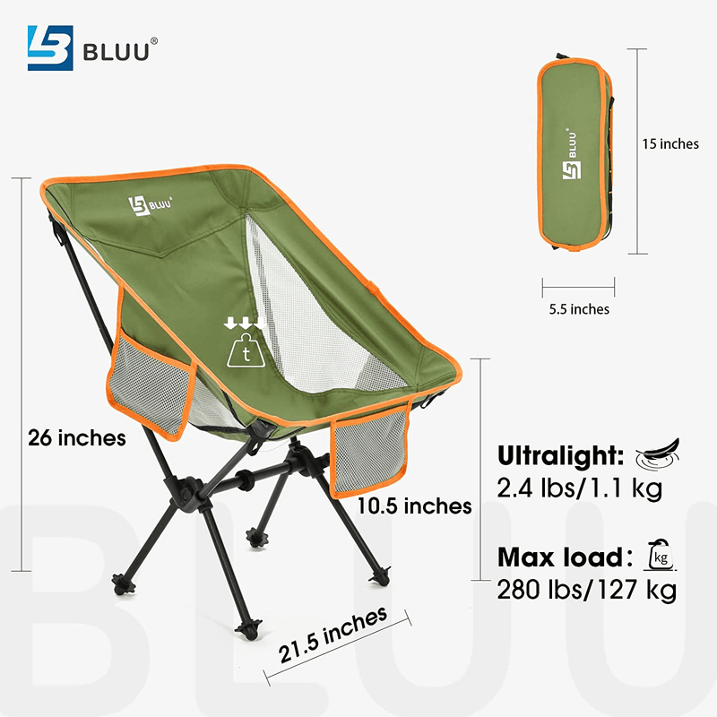 BLUU Small Backpacking Chair, Compact Ultralight Camping Chair with Bottle Holder, Collapsible Lightweight Camp Chairs Foldable for Hiking, Backpack, Beach, Sportneer, Field and Travel