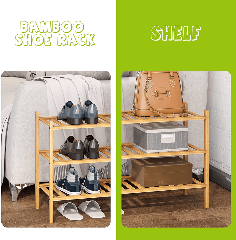 BMOSU 3-Tier Bamboo Shoe Rack Premium Stackable Shoe Shelf Storage Organizer for Hallway Closet Living Room Entryway Organizer (Natural Bamboo) Furniture > Cabinets & Storage > Armoires & Wardrobes BMOSU   