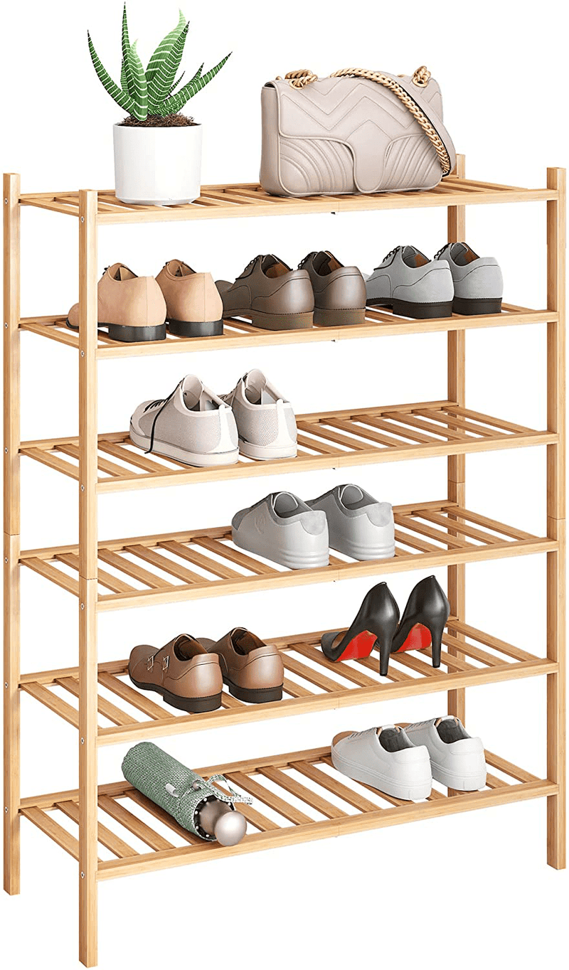 BMOSU 3-Tier Bamboo Shoe Rack Premium Stackable Shoe Shelf Storage Organizer for Hallway Closet Living Room Entryway Organizer (Natural Bamboo)