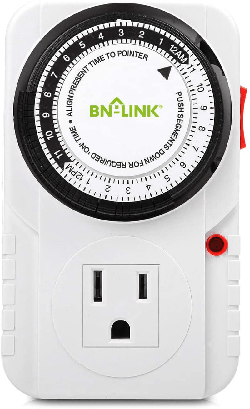 BN-LINK 24 Hour Plug-in Mechanical Timer Grounded Aquarium, Grow Light, Hydroponics, Pets, Home, Kitchen, Office, Appliances, UL Listed 125VAC, 60 Hz, 1875W, 15A, 1/2HP (1) Home & Garden > Lighting Accessories > Lighting Timers BN-LINK 1  