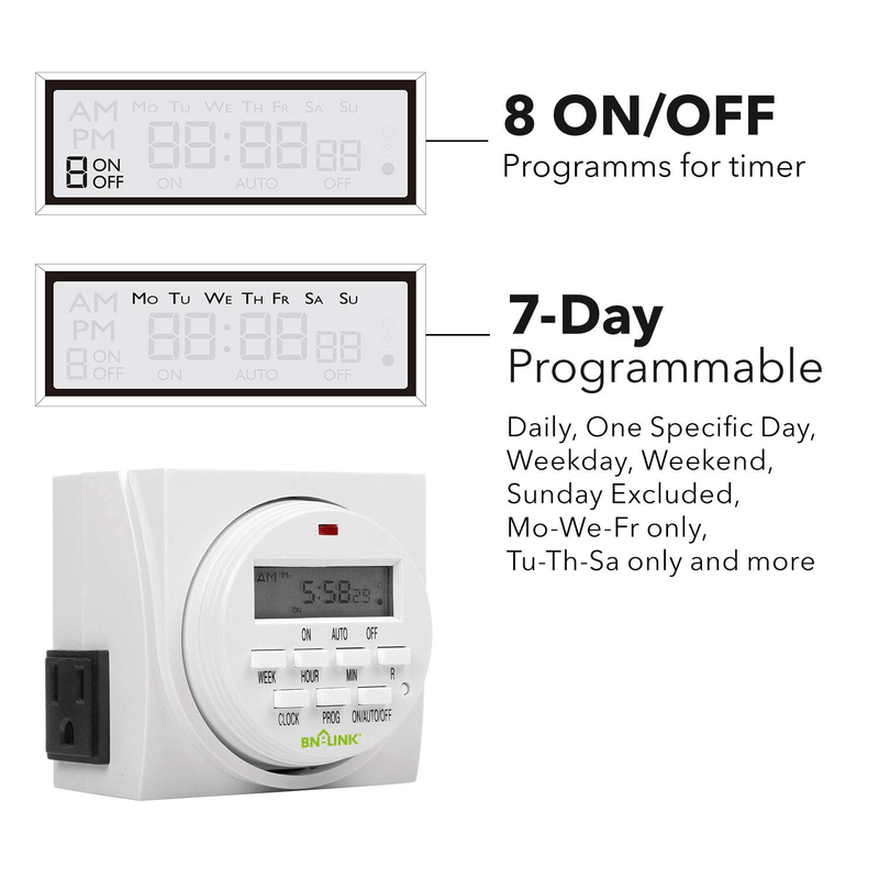 BN-LINK 7 Day Heavy Duty Digital Programmable Timer, FD60 U6, 115V, 60Hz, Dual Outlet, For Lamp Light Fan Security UL Listed(2 Pack) Home & Garden > Lighting Accessories > Lighting Timers BN-LINK   