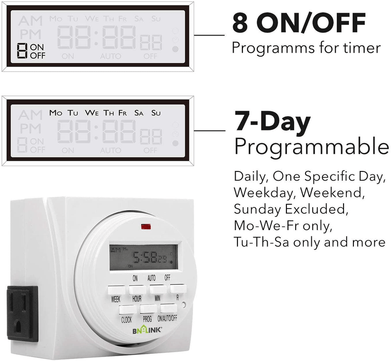 BN-LINK 7 Day Heavy Duty Digital Programmable Timer, FD60 U6, 115V, 60Hz, Dual Outlet, Indoor, for Lamp Light Fan Security UL Listed Home & Garden > Lighting Accessories > Lighting Timers BN-LINK   