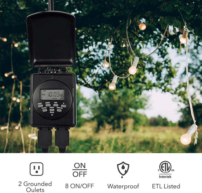 BN-LINK 7 Day Outdoor Heavy Duty Digital Programmable Timer, Dual Outlet, Weatherproof, 1875W 1/2HP Home & Garden > Lighting Accessories > Lighting Timers BN-LINK   