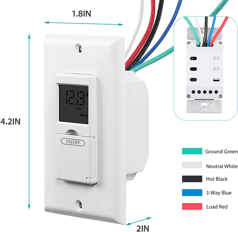 BN-LINK 7 Day Programmable In-Wall Timer Switch for Lights, fans and Motors, Single Pole and 3 Way (Compatible with SPDT) Both Use, Neutral Wire Required, White (Blue Backlight) Home & Garden > Lighting Accessories > Lighting Timers BN-LINK   