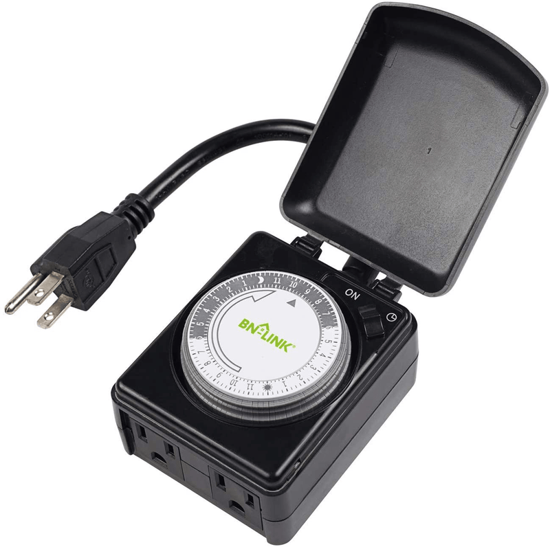 BN-LINK Compact Outdoor Mechanical 24 Hour Programmable Dual Outlet Timer - Plugin timer, Waterproof, Heavy Duty