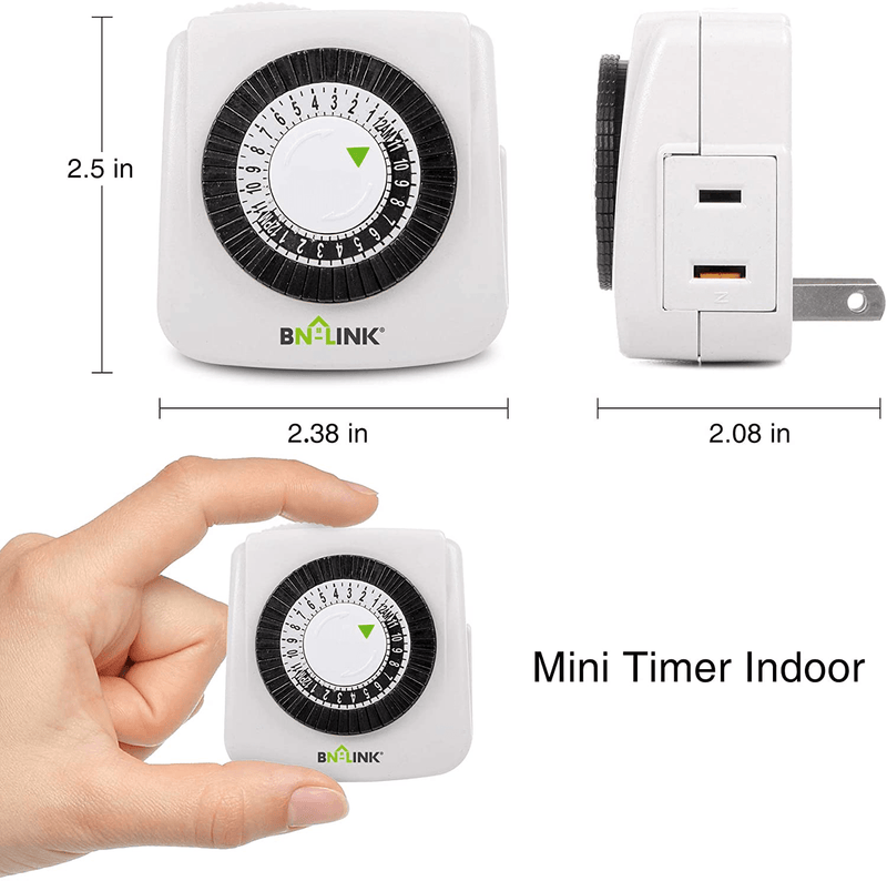 BN-LINK Indoor 24-Hour Mechanical Timer Outlet, 2 Prong, 2-Pack