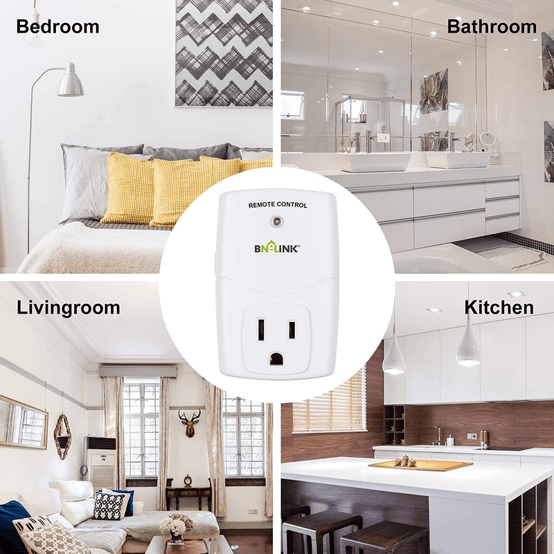 BN-LINK Mini Wireless Remote Control Outlet Switch Power Plug In for Household Appliances, Wireless Remote Light Switch, LED Light Bulbs, White (1 Remote + 3 Outlet) 1200W/10A