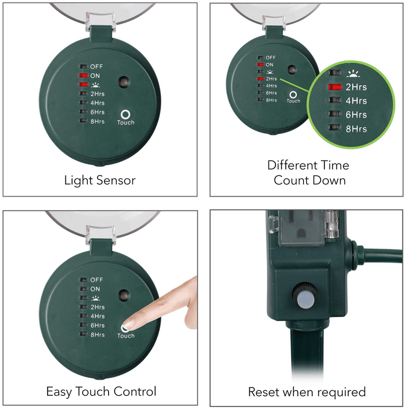 BN-LINK Outdoor Power Strip Yard Stake Timer(w Remote Control) with Photocell Dusk Till Dawn, or On at Dusk & 2, 4, 6, 8 Hour Countdown, 6 Grounded Outlets 6 ft Cord Weatherproof 1875W/15A ETL Listed