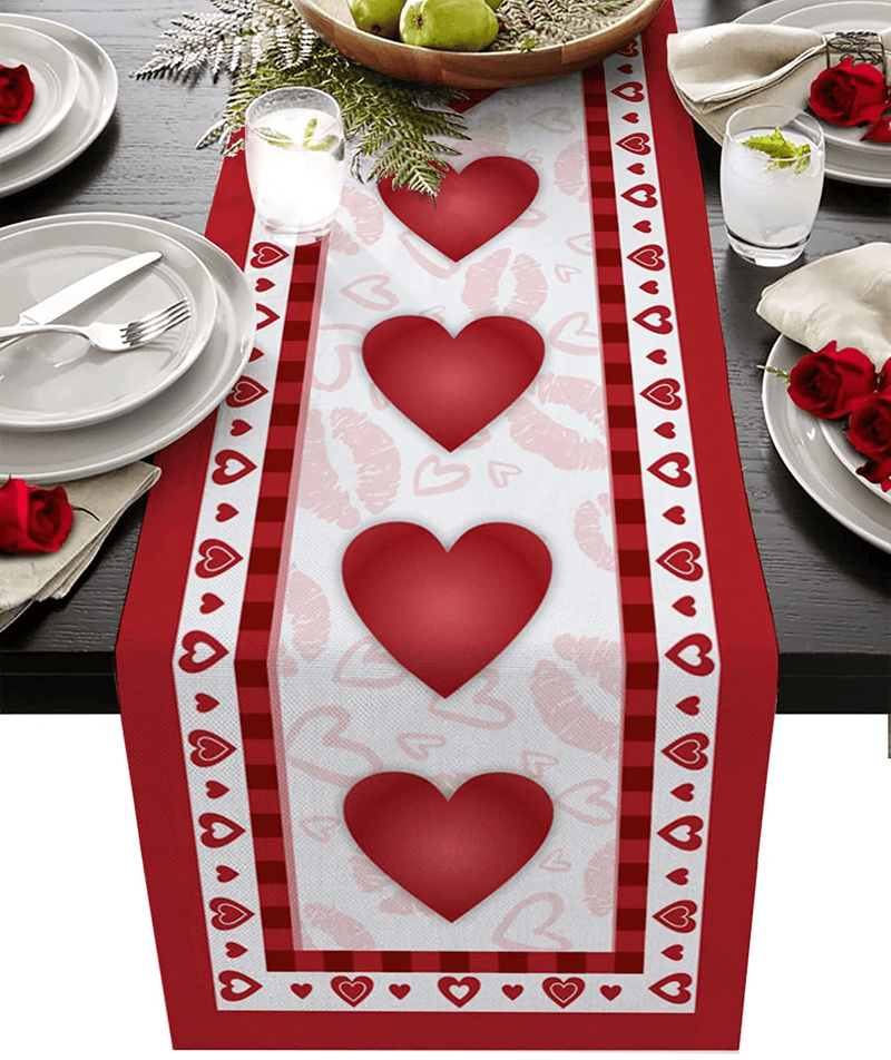 Boanket Valentine Table Runner - 72 Inch Long, Happy Valentine'S Day Love Heart Print Kitchen Dining Table Runner Dresser Scarves, Red Lips Farmhouse Home Decor for Coffee Table Wedding Party Banquet Home & Garden > Decor > Seasonal & Holiday Decorations Boanket Red Love 13"x 108" 