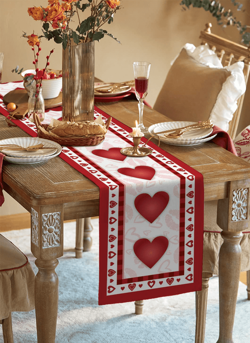 Boanket Valentine Table Runner - 72 Inch Long, Happy Valentine'S Day Love Heart Print Kitchen Dining Table Runner Dresser Scarves, Red Lips Farmhouse Home Decor for Coffee Table Wedding Party Banquet Home & Garden > Decor > Seasonal & Holiday Decorations Boanket   