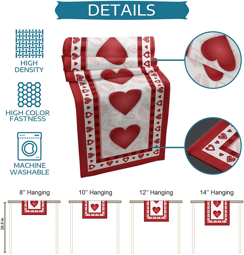 Boanket Valentine Table Runner - 72 Inch Long, Happy Valentine'S Day Love Heart Print Kitchen Dining Table Runner Dresser Scarves, Red Lips Farmhouse Home Decor for Coffee Table Wedding Party Banquet Home & Garden > Decor > Seasonal & Holiday Decorations Boanket   