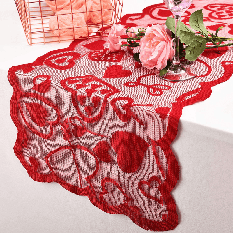 Boao 2 Pieces Valentine'S Day Table Runner Love Heart Table Cloth Runner Lace Embroidery Heart Table Decoration for Valentines Wedding Party Decoration, 2 Styles