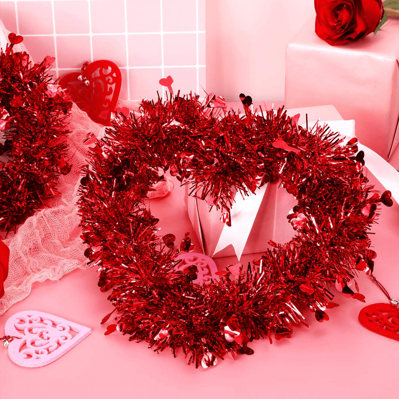 Boao 66 Feet Valentine'S Day Tinsel Garland Decoration Red Heart Tinsel Garland Shiny Hanging Metallic Tinsel Ornaments for Valentine'S Day Wedding Decorations (Red) Home & Garden > Decor > Seasonal & Holiday Decorations Boao   