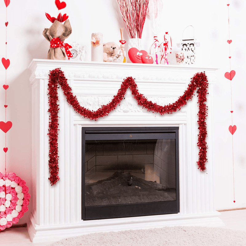 Boao 66 Feet Valentine'S Day Tinsel Garland Decoration Red Heart Tinsel Garland Shiny Hanging Metallic Tinsel Ornaments for Valentine'S Day Wedding Decorations (Red) Home & Garden > Decor > Seasonal & Holiday Decorations Boao   