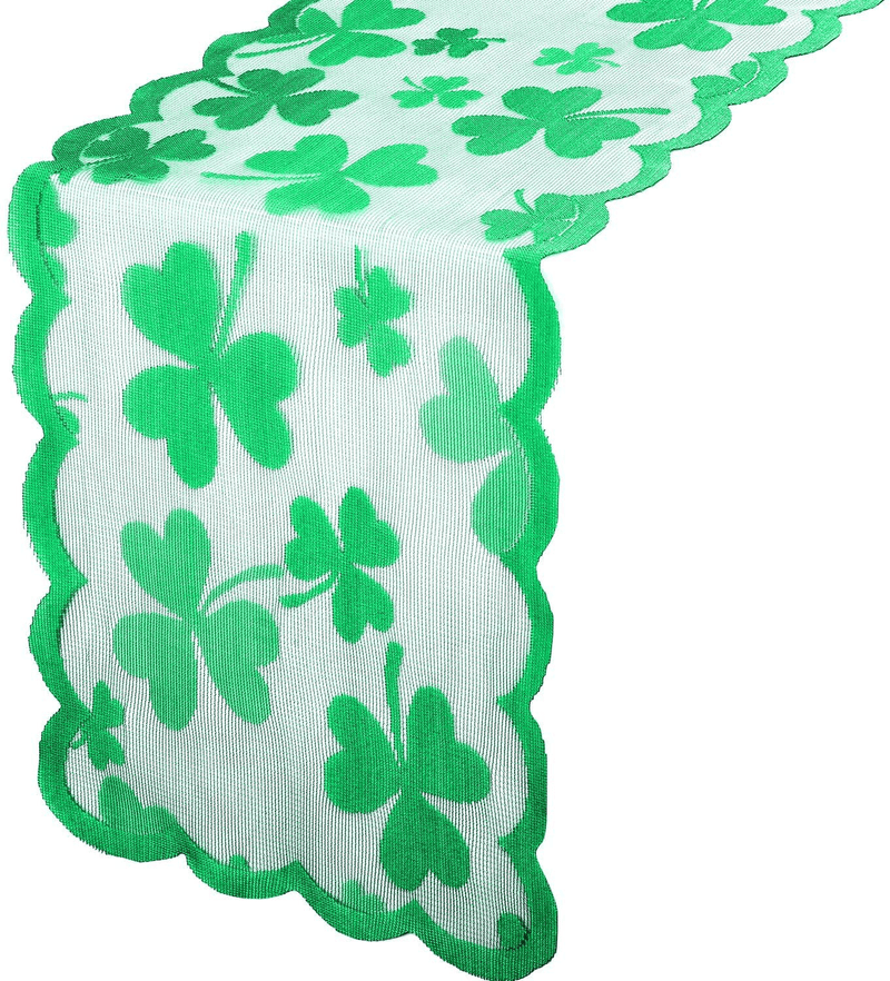 Boao St. Patrick'S Day Table Runner Tablecloth, Irish Clover Embroidered Tablecloth Green Shamrock Lace Table Cover Topper Dresser Scarf for Spring Wedding Shower Party Supplies(1 Piece,13 X 72 Inch)
