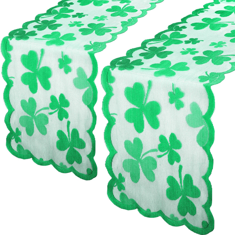 Boao St. Patrick'S Day Table Runner Tablecloth, Irish Clover Embroidered Tablecloth Green Shamrock Lace Table Cover Topper Dresser Scarf for Spring Wedding Shower Party Supplies(1 Piece,13 X 72 Inch) Home & Garden > Decor > Seasonal & Holiday Decorations Boao 2 13 x 72 Inch 