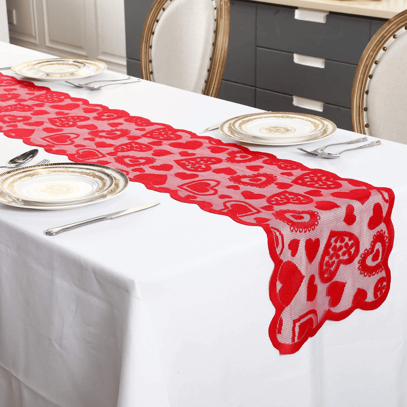 Boao Valentines Day Table Runner 13 X 72 Inch Red Heart Embroidery Table Cloth for Valentines Christmas Wedding Party Decorations Thanksgiving Dinner Parties Home & Garden > Decor > Seasonal & Holiday Decorations Boao   