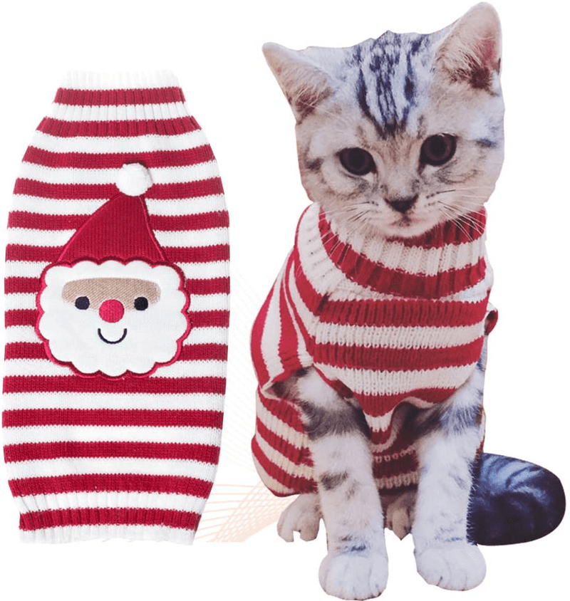 BOBIBI Cat Sweater Christmas Santa Claus Pet Cat Winter Knitwear Warm Clothes Animals & Pet Supplies > Pet Supplies > Cat Supplies > Cat Apparel BOBIBI 1-Santa L 