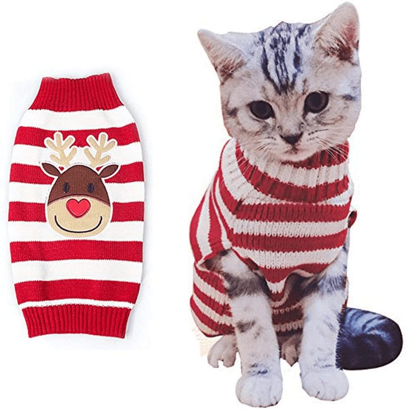 BOBIBI Cat Sweater Christmas Santa Claus Pet Cat Winter Knitwear Warm Clothes Animals & Pet Supplies > Pet Supplies > Cat Supplies > Cat Apparel BOBIBI Elk-01 S 