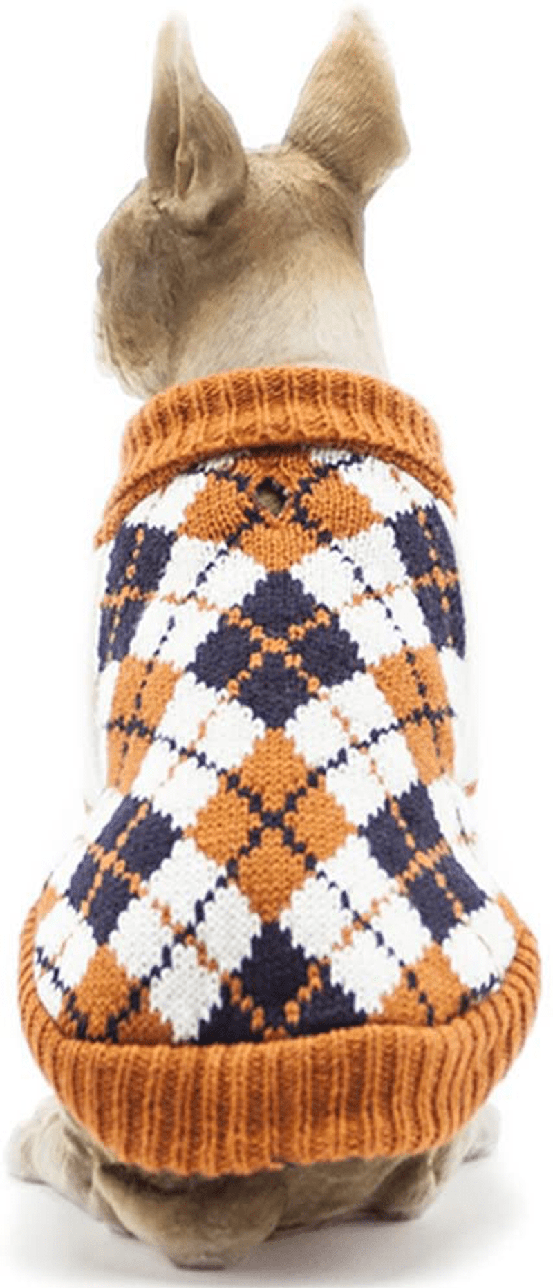 BOBIBI Dog Sweater of the Diamond Plaid Pet Cat Winter Knitwear Warm Clothes,Orange,Small