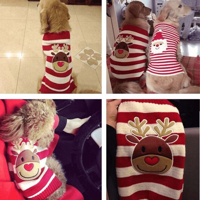 BOBIBI Pet Cartoon Reindeer Christmas Dog Sweater Pet Winter Knitwear Warm Clothes